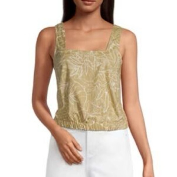 Ana Sonia Trop Olive Square Neck Tank - Picture 1 of 6